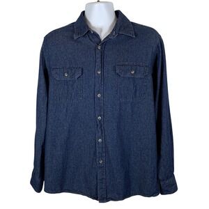 Wrangler Men's Medium Denim Shirt Button Up Long Sleeve - C44
